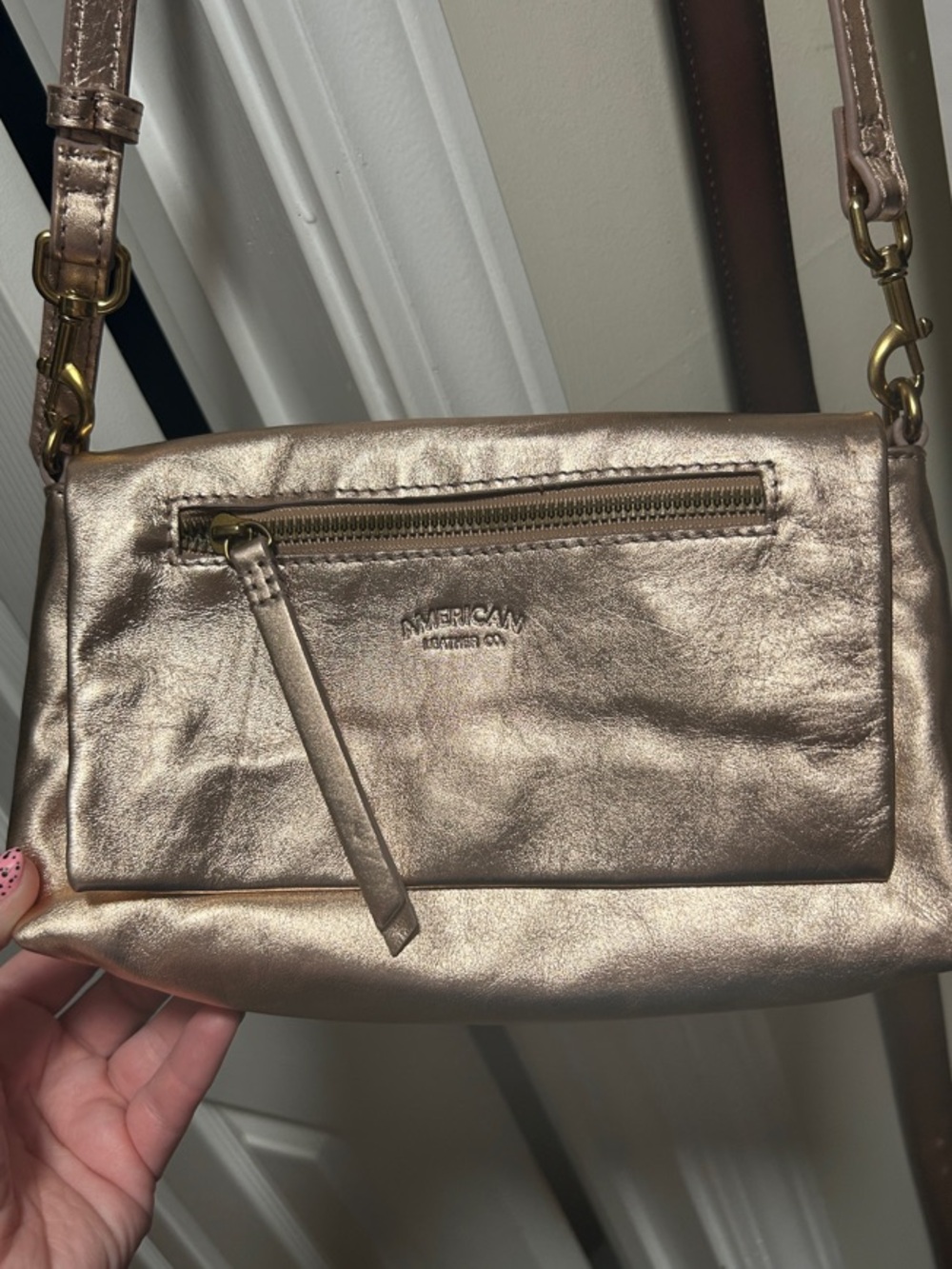 American Leather Metallic Rose Gold Leather Crossbody Bag
